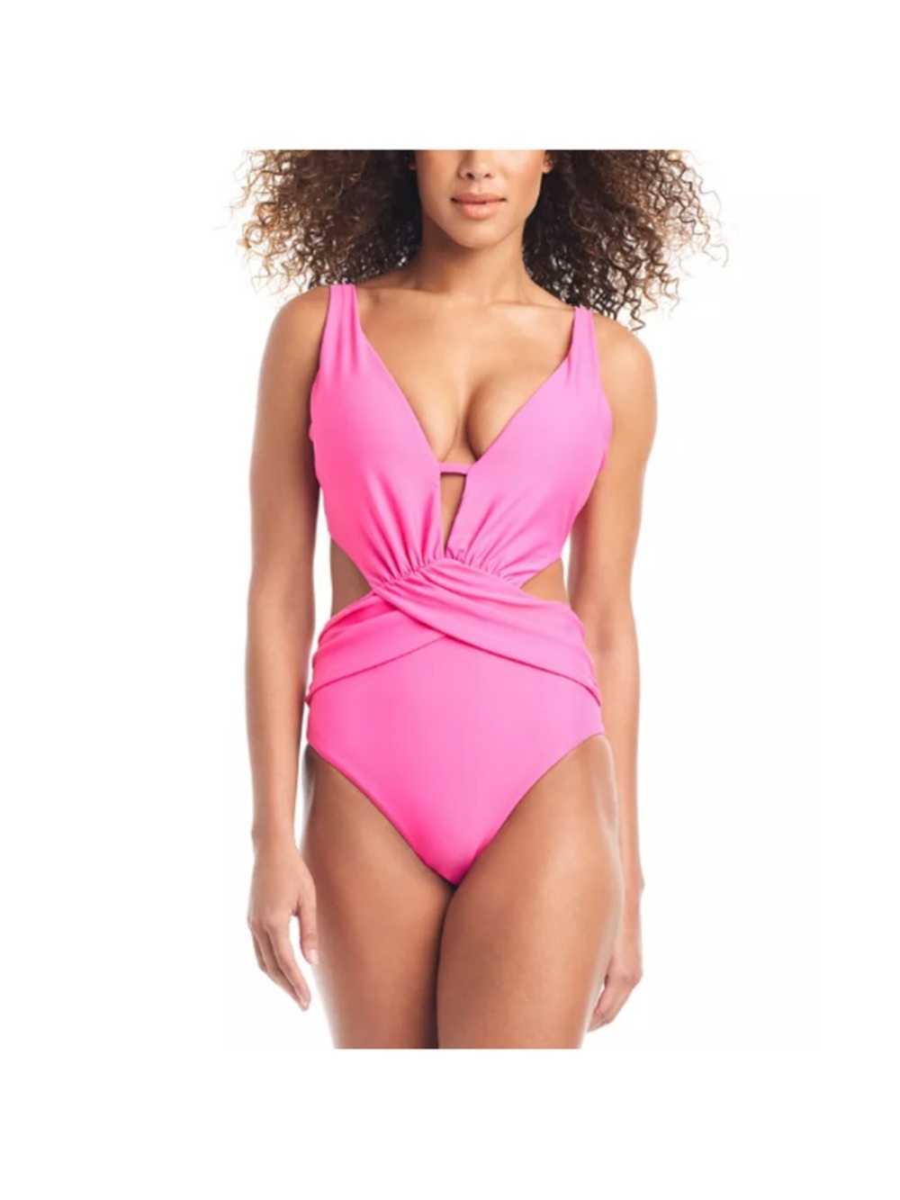 NEW Bar III Hot Pink One Piece Monokini Swimsuit Size Large Cut Out Beach Swim